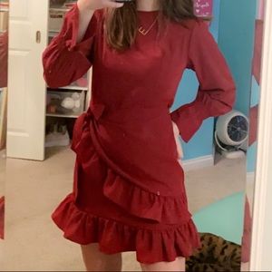 Women’s Red Long sleeve ruffle rap around dress